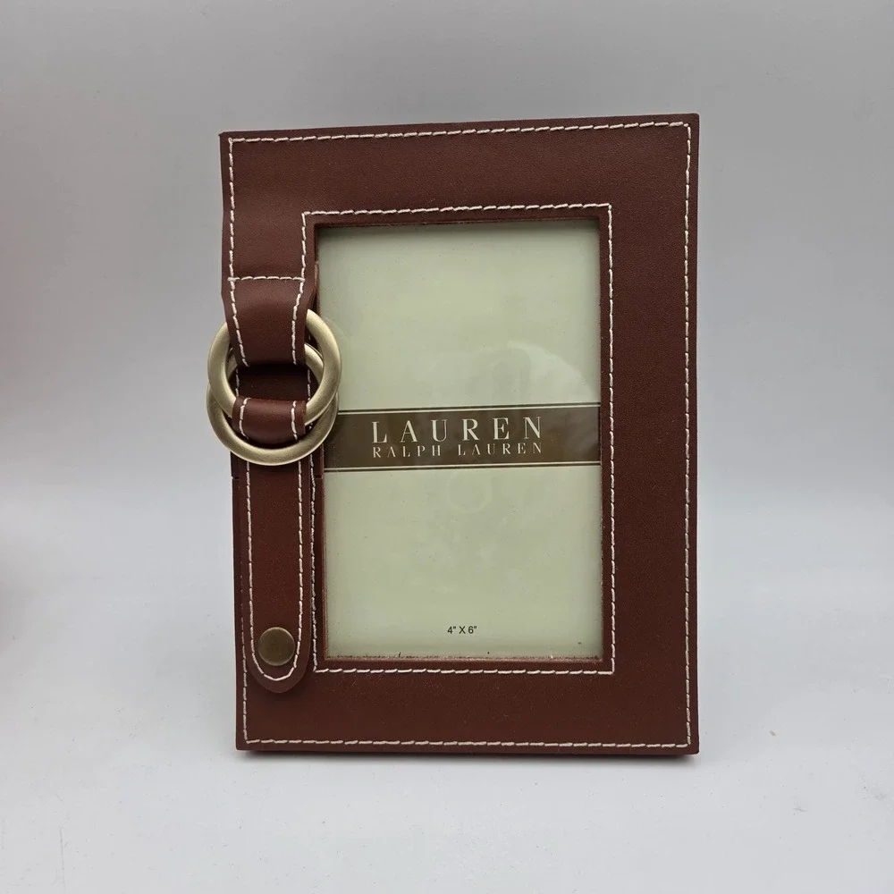 Ralph Lauren Fairwood Picture Frame Brown Leather With Buckle Photo Size 4